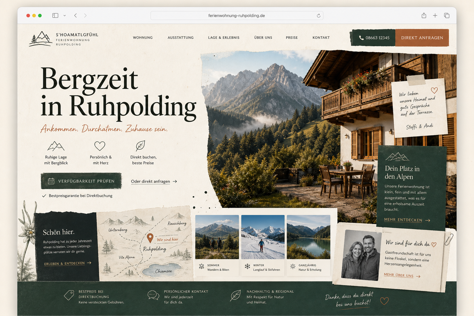 Editoriales Mockup einer Ferienwohnungs-Website