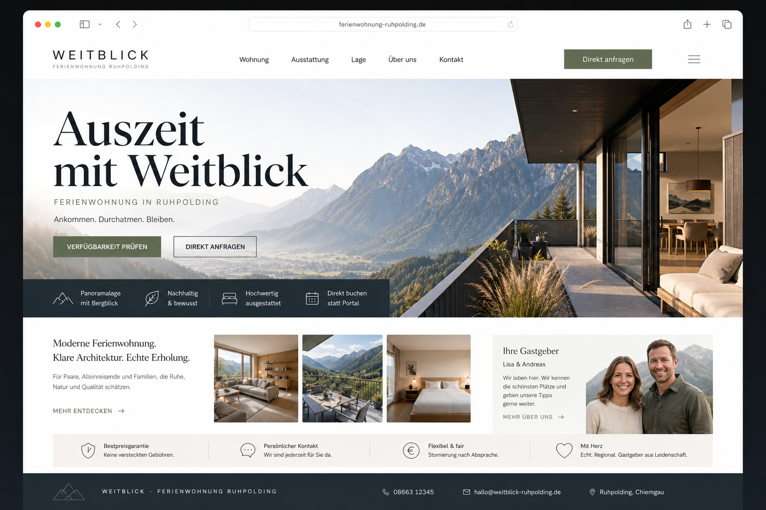 Modernes Mockup einer Ferienwohnungs-Website